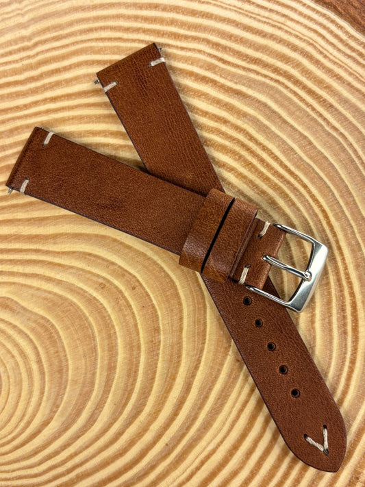 Luxury handmade premium Italian calf leather watch strap in light brown for vintage watches