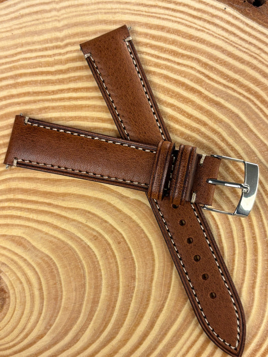 Luxury handmade premium brown Italian calf leather watch strap with soft nubuck lining