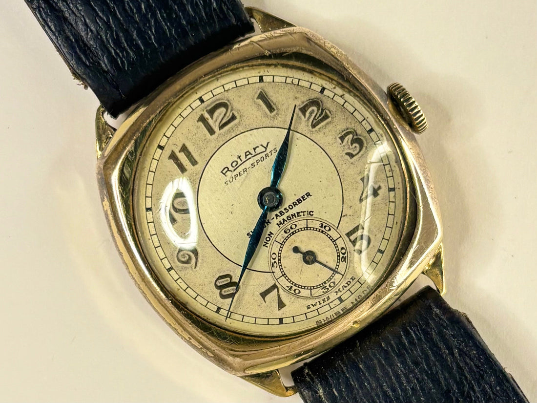 rotary vintage 1930s cushion watch with antimagnetic on the dial 