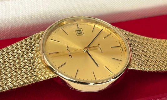 zenith vintage 1980s integrated bracelet gold watch 