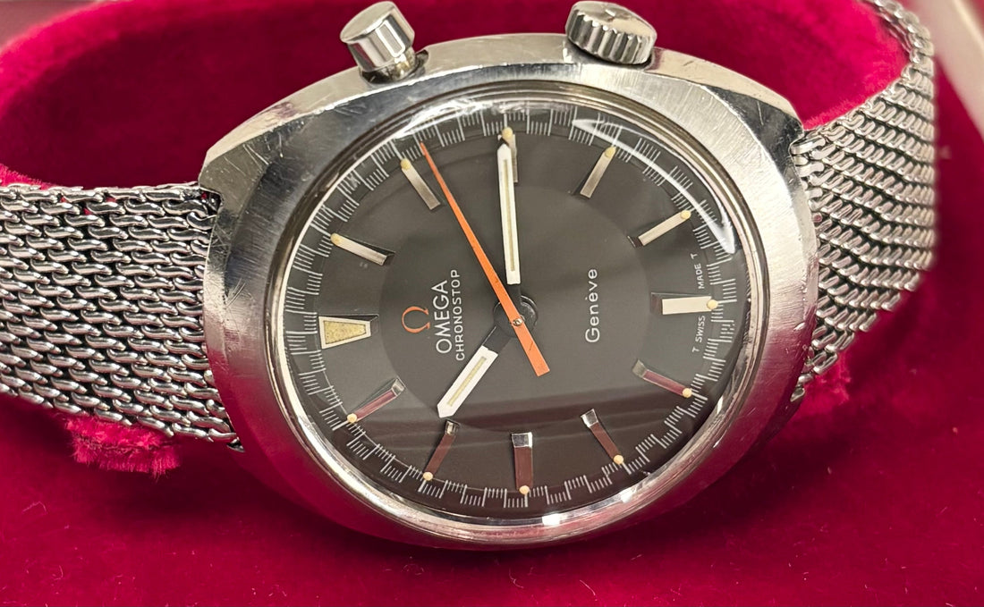 omega vintage 1960s chronostop mens silver watch in box