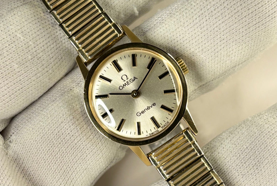 omega geneva ladies vintage 1960s gold watch on ladder bracelet 