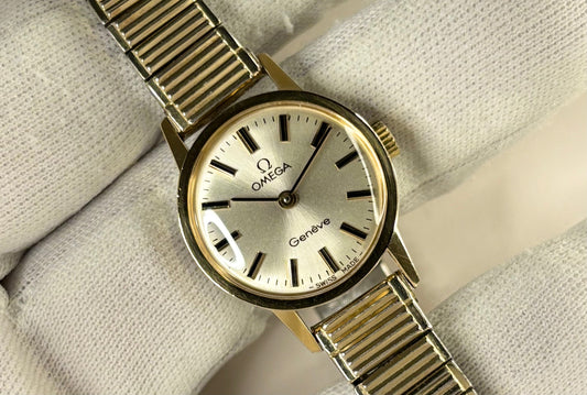 omega geneva ladies vintage 1960s gold watch on ladder bracelet 