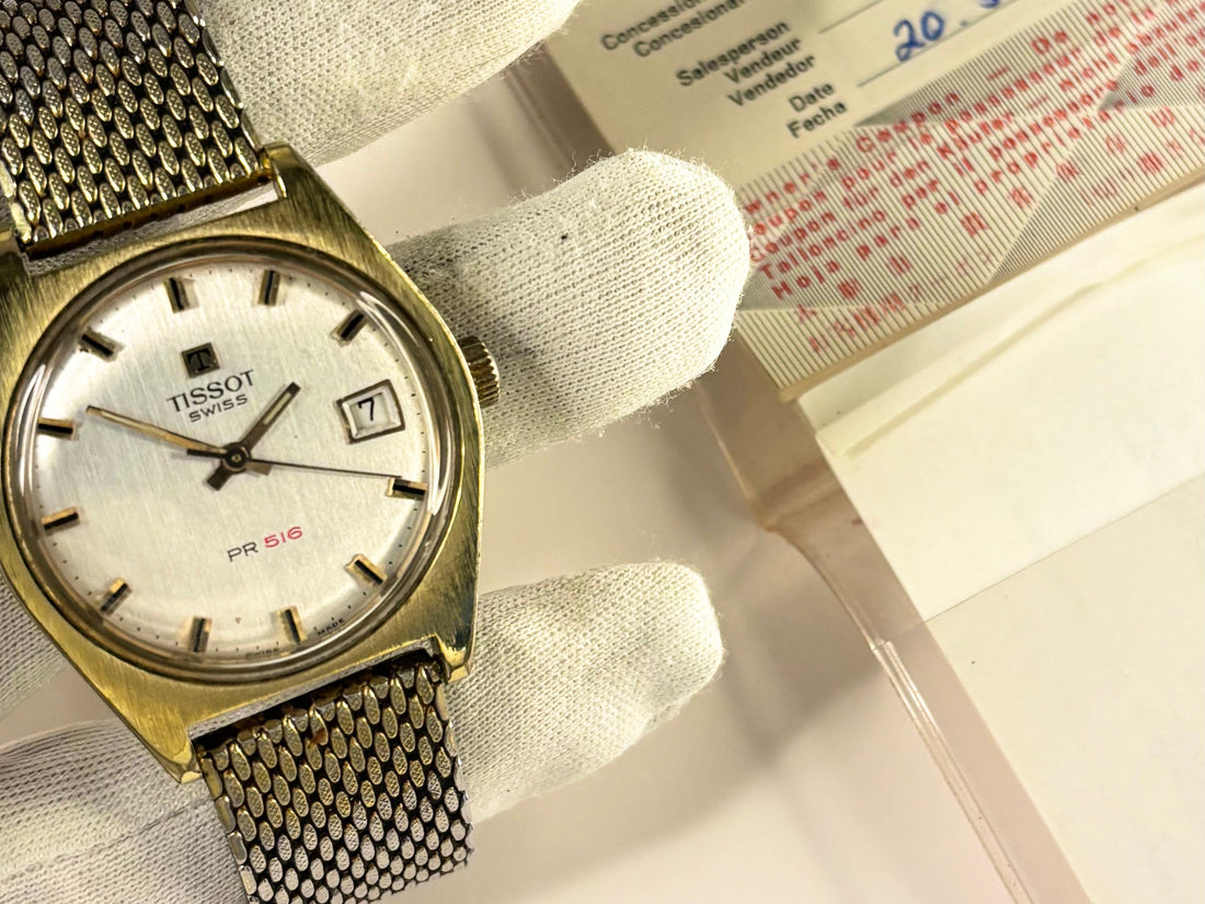 tissot pr516 vintage mens automatic watch with its original sales papers