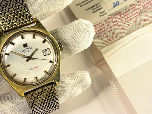 tissot pr516 vintage mens automatic watch with its original sales papers