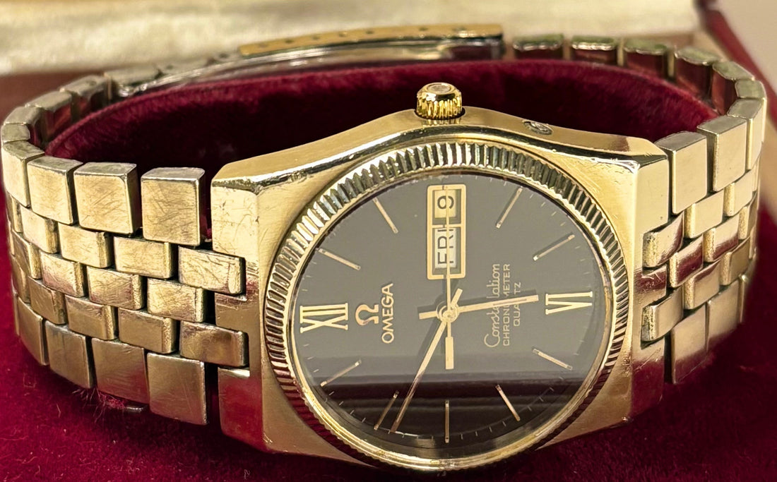 vintage omega constellation 1970s gold watch in box