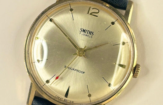 smiths vintage 1960s mens gold dress watch close up photo of dial 