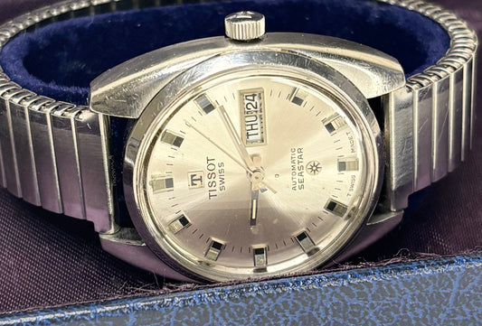 Tissot seastar vintage mens automatic silver watch with daydate silver 