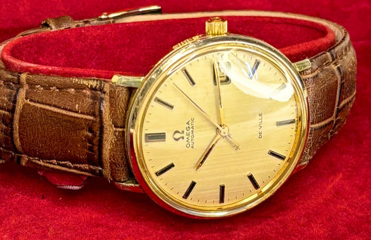 omega de ville vintage mens gold dress watch automatic 1970s in original omega box 