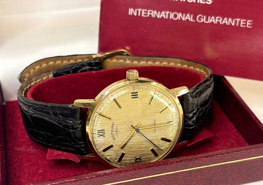 rotary vintage 1970s gold dress watch in its original box with papers