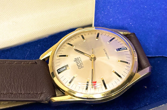 corvette vintage mens gold Dress watch with incabloc written on the dial
