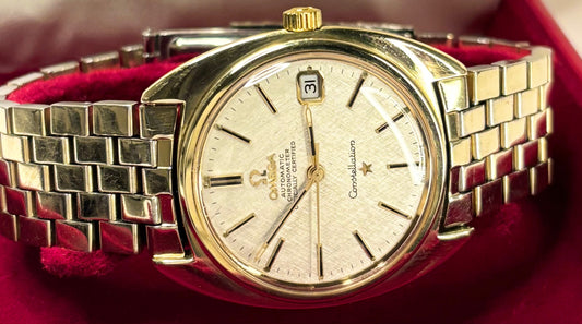 omega constellation 1970s linen dial watch