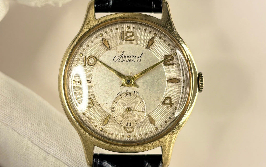 accurist 1950s guilloche dial dress watch