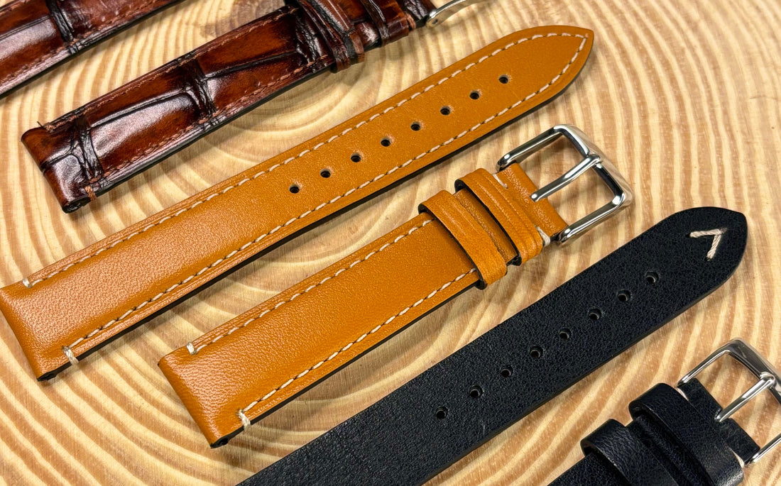 selection of premium handmade leather watch straps brown and black 
