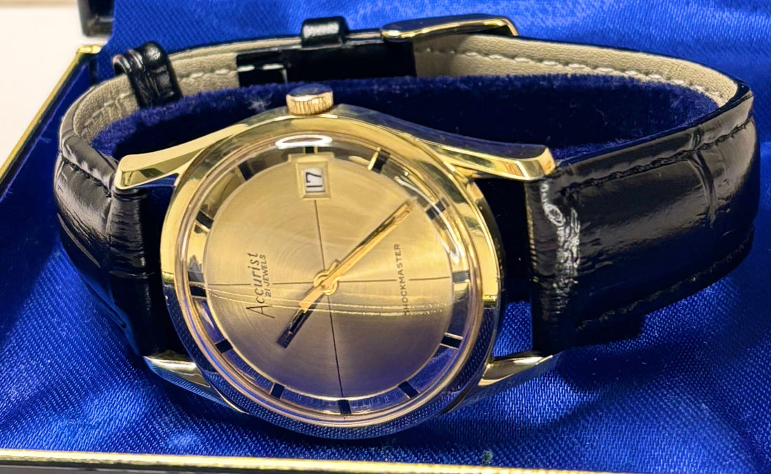 accurist vintage 21 jewels gold dress watch in box