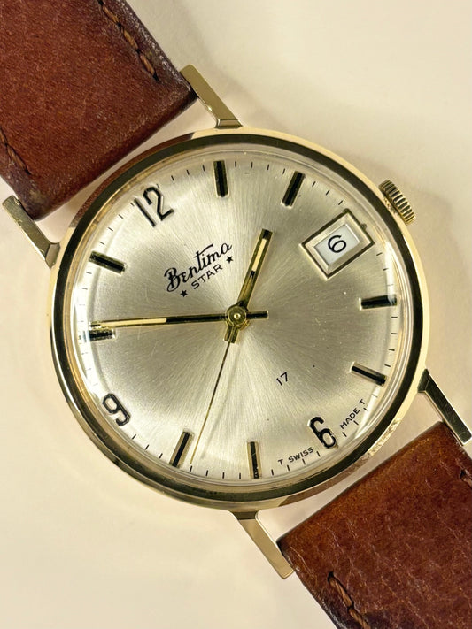 Bentima Star 9ct Solid Gold Vintage 1960’s Men’s Date Dress Watch