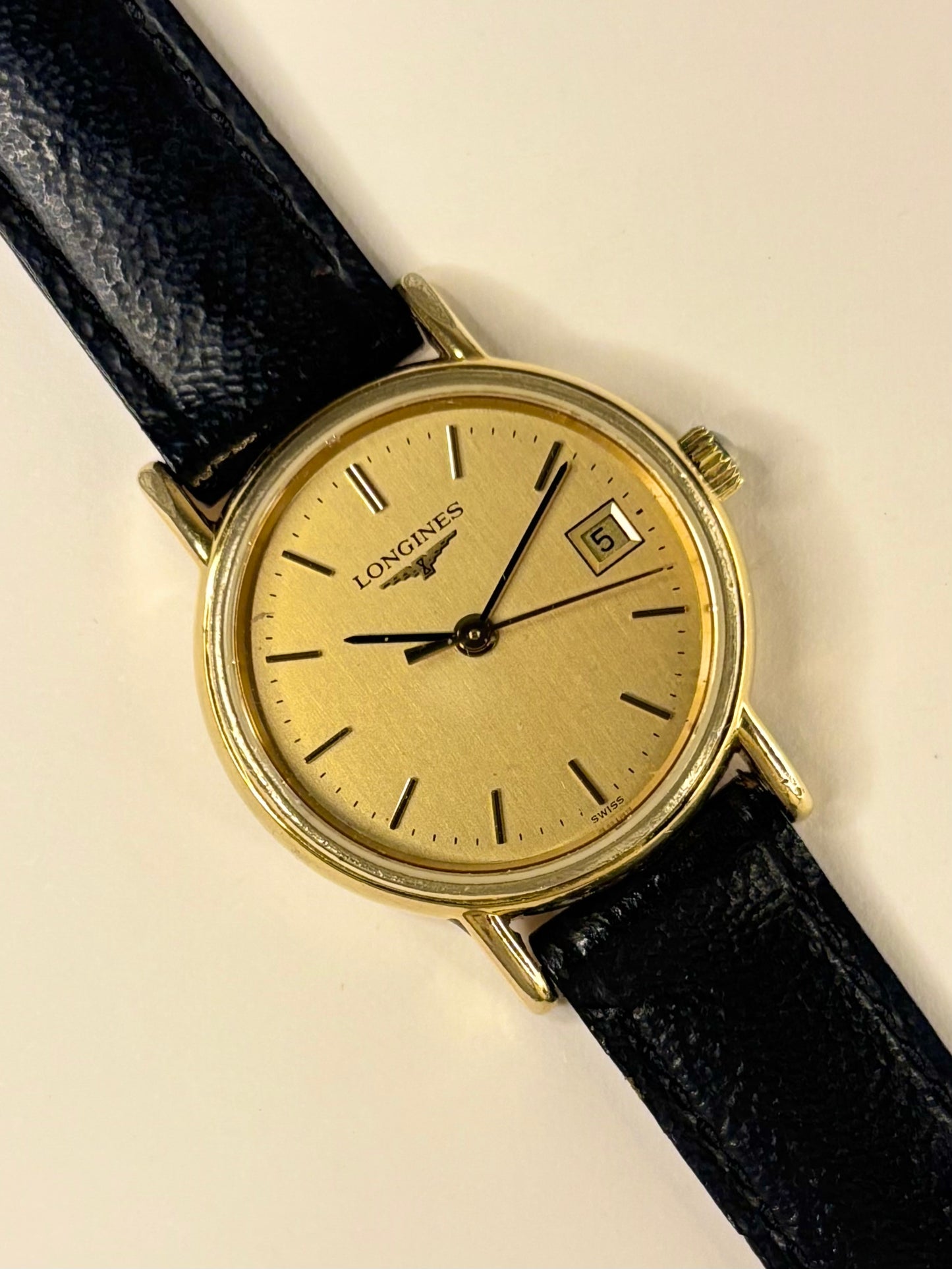 Longines Ladies Vintage 1980’s Quartz Date Gold Dress Watch - L4.136.2
