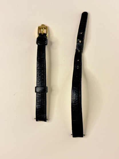 Omega 1967 vintage ladies’ timepiece 18ct solid gold leather watch strap black and gold