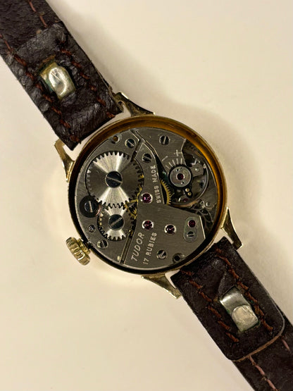 Detailed movement view of Tudor 1957 ladies vintage timekeeper Swiss manual calibre