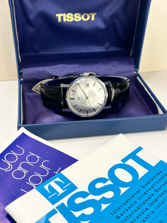 Vintage c.1976 Tissot Seastar ref. 42520 manual timepiece – men's stainless steel dress watch with white sunburst dial, in great condition with only minor age-appropriate marks, complete with original box and papers