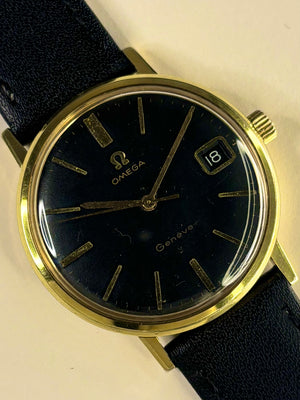 OMEGA Geneve Vintage 1960’s Men’s Black Dial Manual Date Gold Dress Watch - 132.019