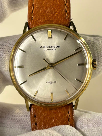 J W Benson Vintage 1950’s Men’s Manual Sunburst Dial Gold Dress Watch