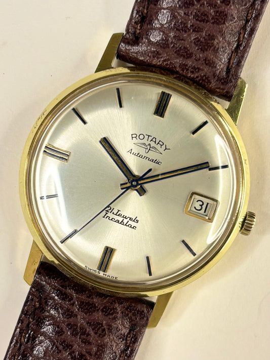 ROTARY Vintage 1970’s Men’s Automatic Date Gold Dress Watch