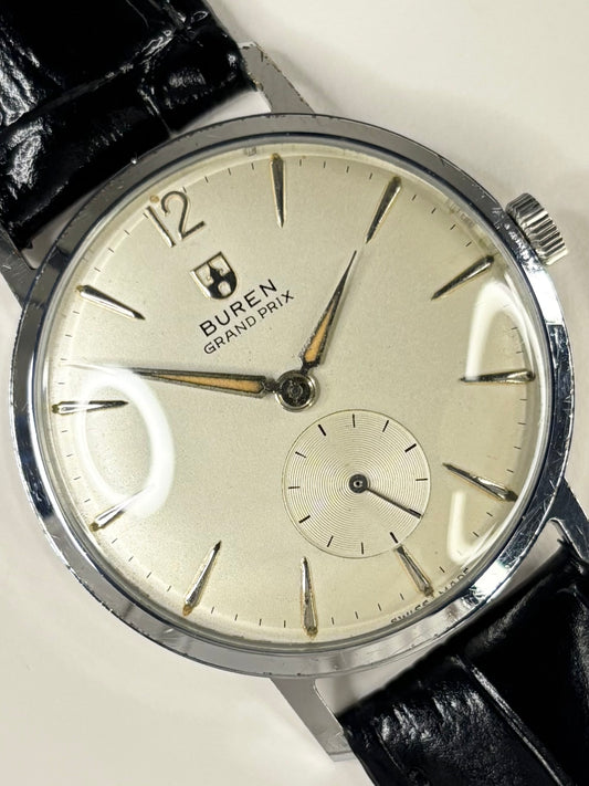 BUREN Grand Prix Vintage 1950’s *BOXED* Men’s Manual Sub-Seconds Silver Dress Watch