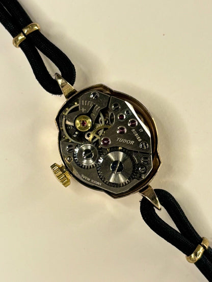 Detailed movement view of Tudor 1957 ladies vintage timekeeper Swiss manual calibre