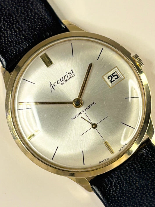 ACCURIST Vintage 1960’s Men’s Manual Date Sub-Seconds Gold Dress Watch
