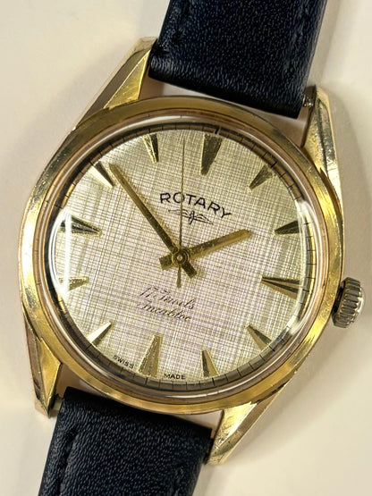 ROTARY Vintage 1960’s Linen Dial *+BOX* Men’s Manual Gold Dress Watch