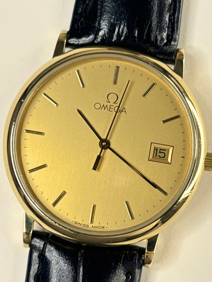 Omega vintage men’s quartz watch ref. 396.1012, gold-plated case, 18mm lugs, superb condition