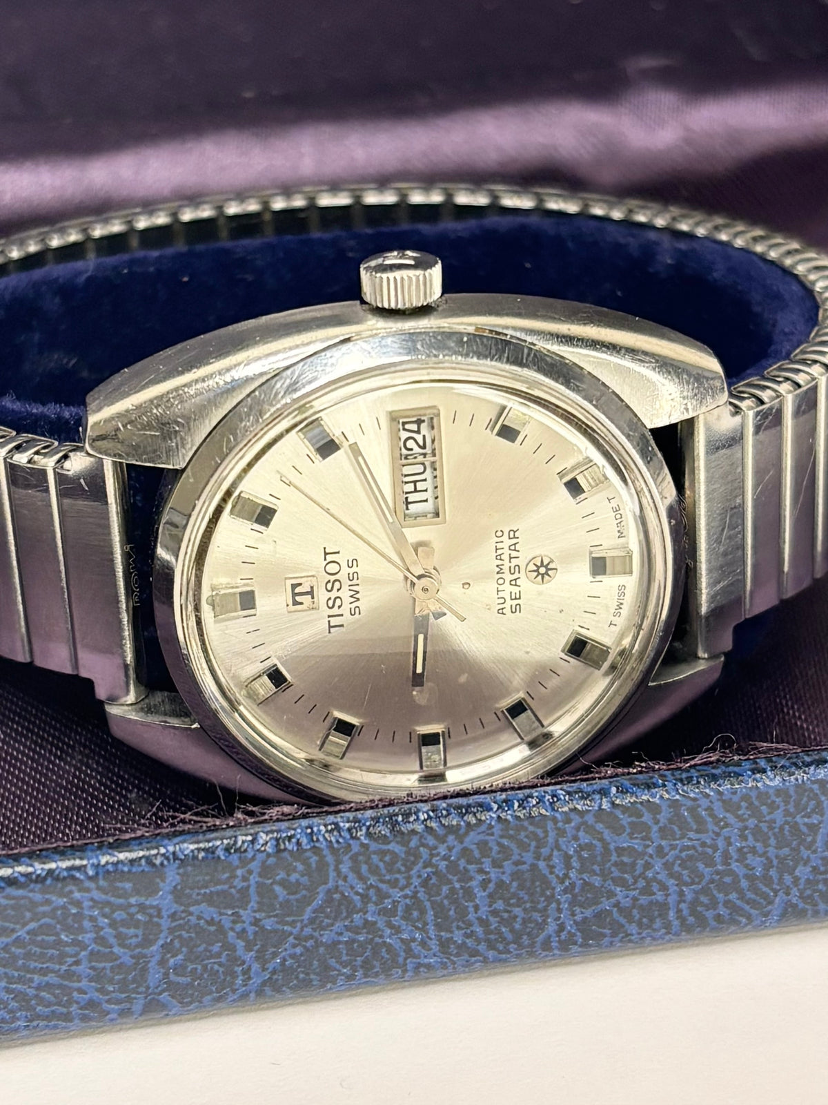 TISSOT Seastar Vintage 1960’s *+BOX* Men’s Automatic Day Date Silver Watch