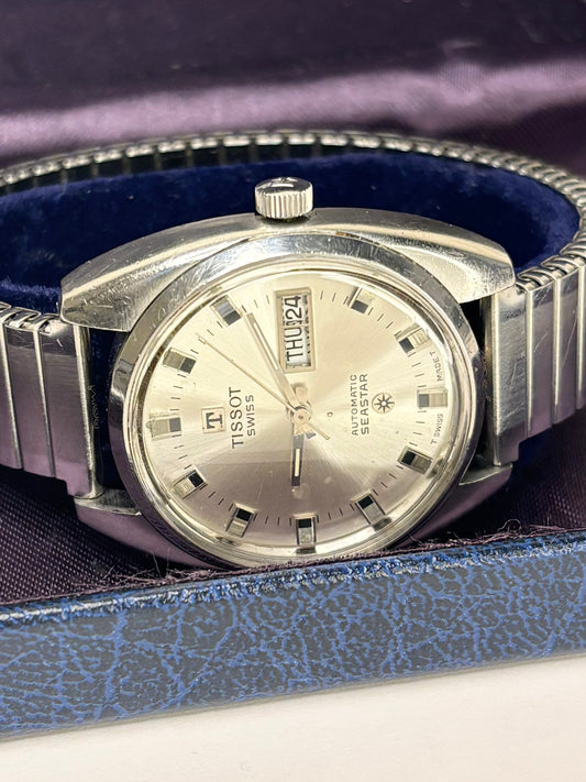 TISSOT Seastar Vintage 1960’s *+BOX* Men’s Automatic Day Date Silver Watch