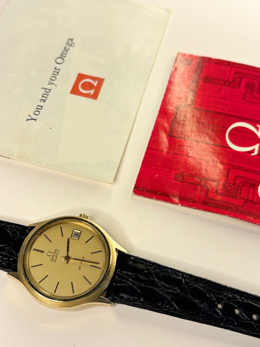 1970s Omega De Ville Ref. 192.0027 quartz dress watch gold case gold dial