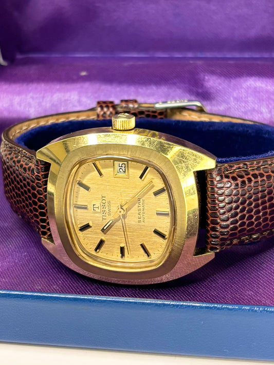 TISSOT Seastar Vintage 1970’s *+BOX* Men’s Automatic Date Gold Dress Watch