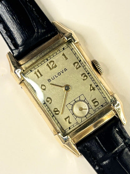 BULOVA 10K Gold Filled Vintage 1950’s *+BOX&PAPERS* Men’s Manual Tank Dress Watch