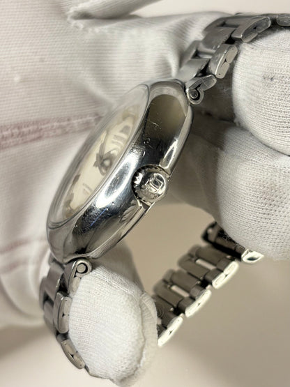 Side profile of Tissot Ref. 44592 1973 men’s vintage UFO watch timekeeper with distinctive stainless steel case styling tissot signed crown