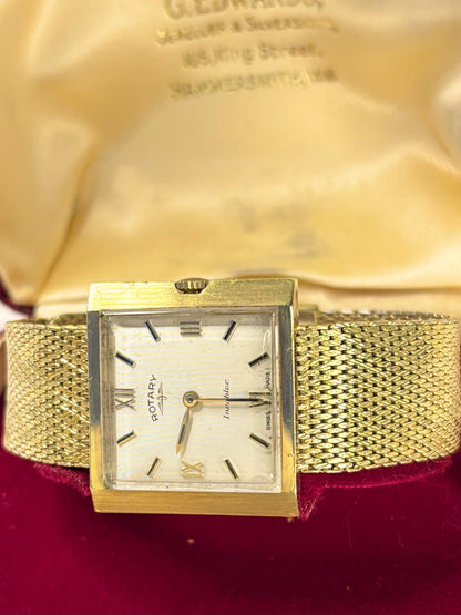 Vintage Rotary Ref. 1967 men’s gold plated dress timekeeper showcasing elegant 1960s Swiss design with original box