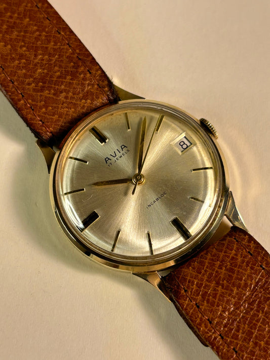 Avia 9ct Solid Gold 1960’s Date Watch With Original Box