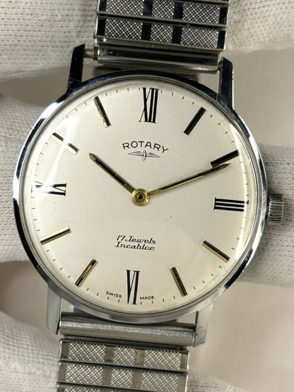 ROTARY Vintage 1960’s *+BOX&PAPERS* Men’s Manual Silver Dress Watch