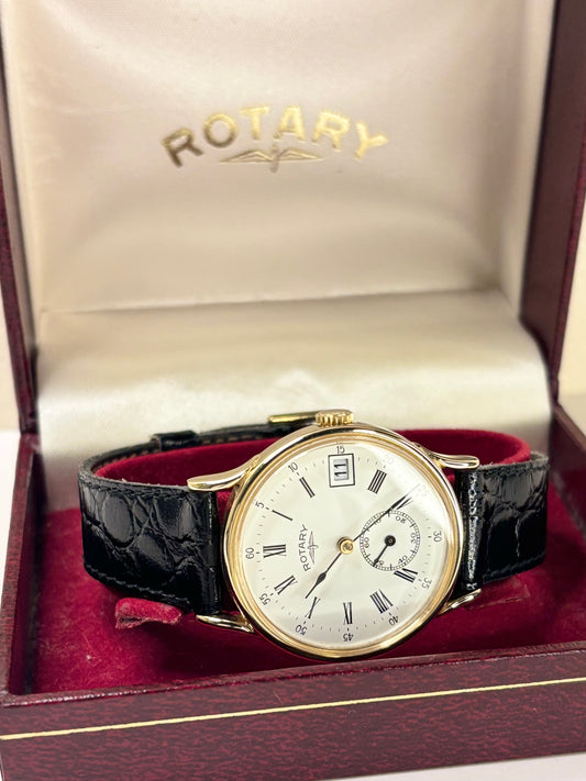 ROTARY Vintage 1960’s *BOX & PAPERS* Men’s Manual Gold Sub-Seconds Dress Watch