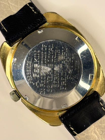 Rotary Ref. 1966 gold plated 1966 men’s vintage dress timekeeper caseback view with hallmark details
