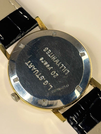 Zenith 1968 gold plated men’s vintage dress timekeeper caseback view with hallmark details