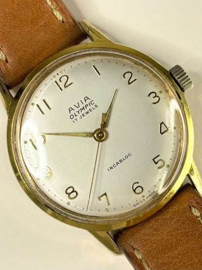 Vintage 1960s Avia Olympic men’s watch gold plated manual wind