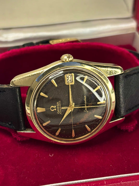 OMEGA Seamaster Vintage 1960’s *+BOX* Men’s Automatic Black Dial Gold Dress Watch