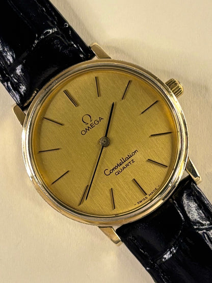 1970s Omega Constellation Ref. 191.032 quartz watch gold plated case gold dial