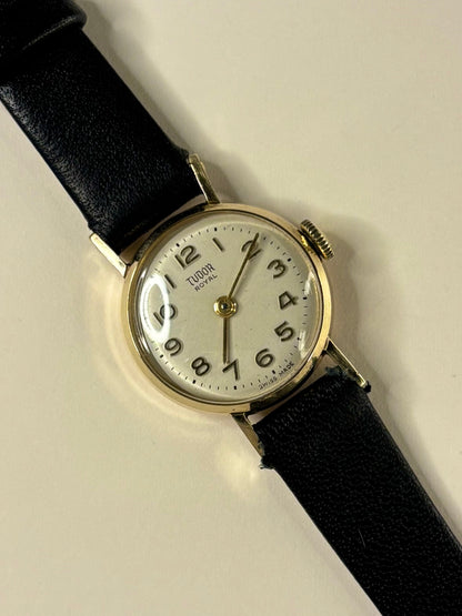 Tudor Royal 1958 ladies vintage timekeeper with 9ct gold case, white dial and manual movement