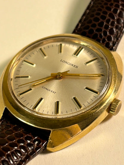 Longines 1960s vintage men’s timepiece gold plated crisp white dial manual