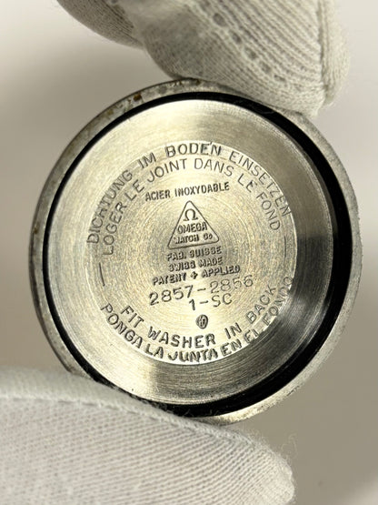 Omega Seamaster Ref. 2857 stainless steel 1963 men’s vintage timekeeper caseback view with hallmark details